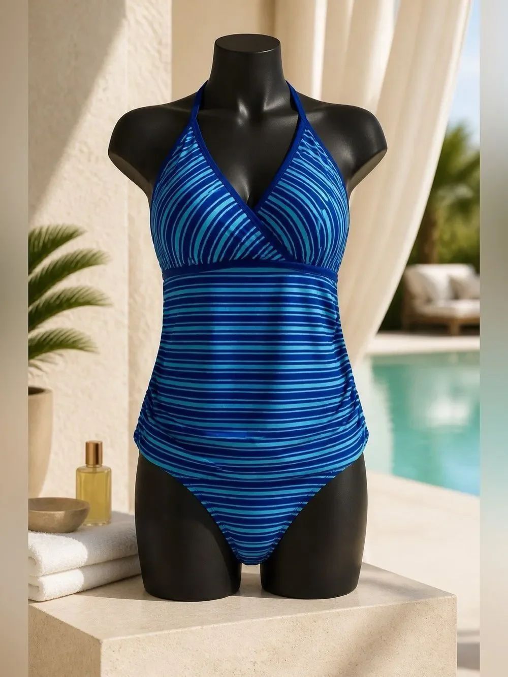 MOTHERHOOD MATERNITY ONE PIECE SWIMSUIT IN BLUE AND TEAL SIZE MEDIUM EUC
